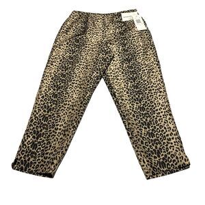 SLB 100% Silk Shantung Pants Size 12 P Petite Leopard Print Lined NWT